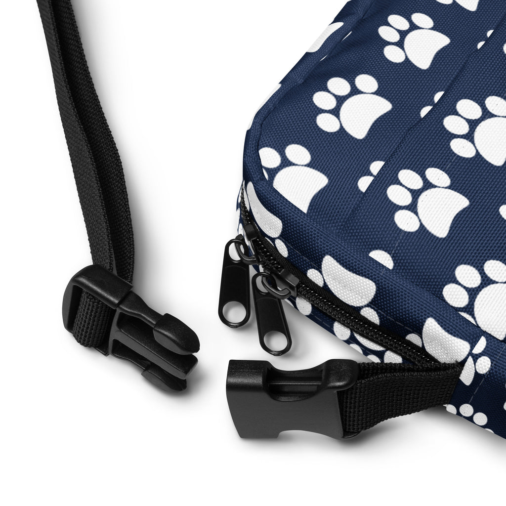 Navy Blue Paw Print Crossbody Bag – Water Resistant Mini Purse With Adjustable Strap & Pockets