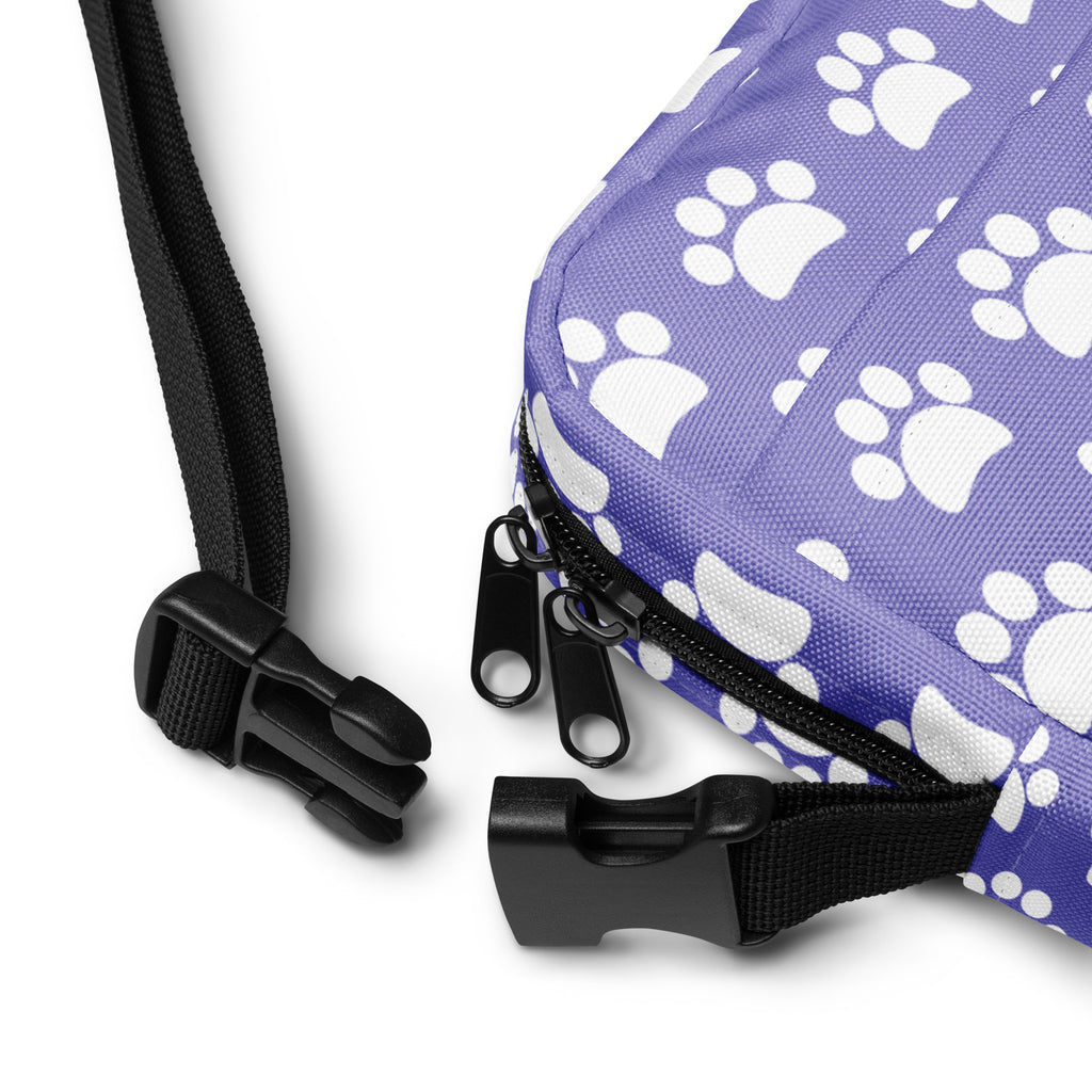 Purple Paw Print Crossbody Bag – Water Resistant Mini Purse With Adjustable Strap & Pockets