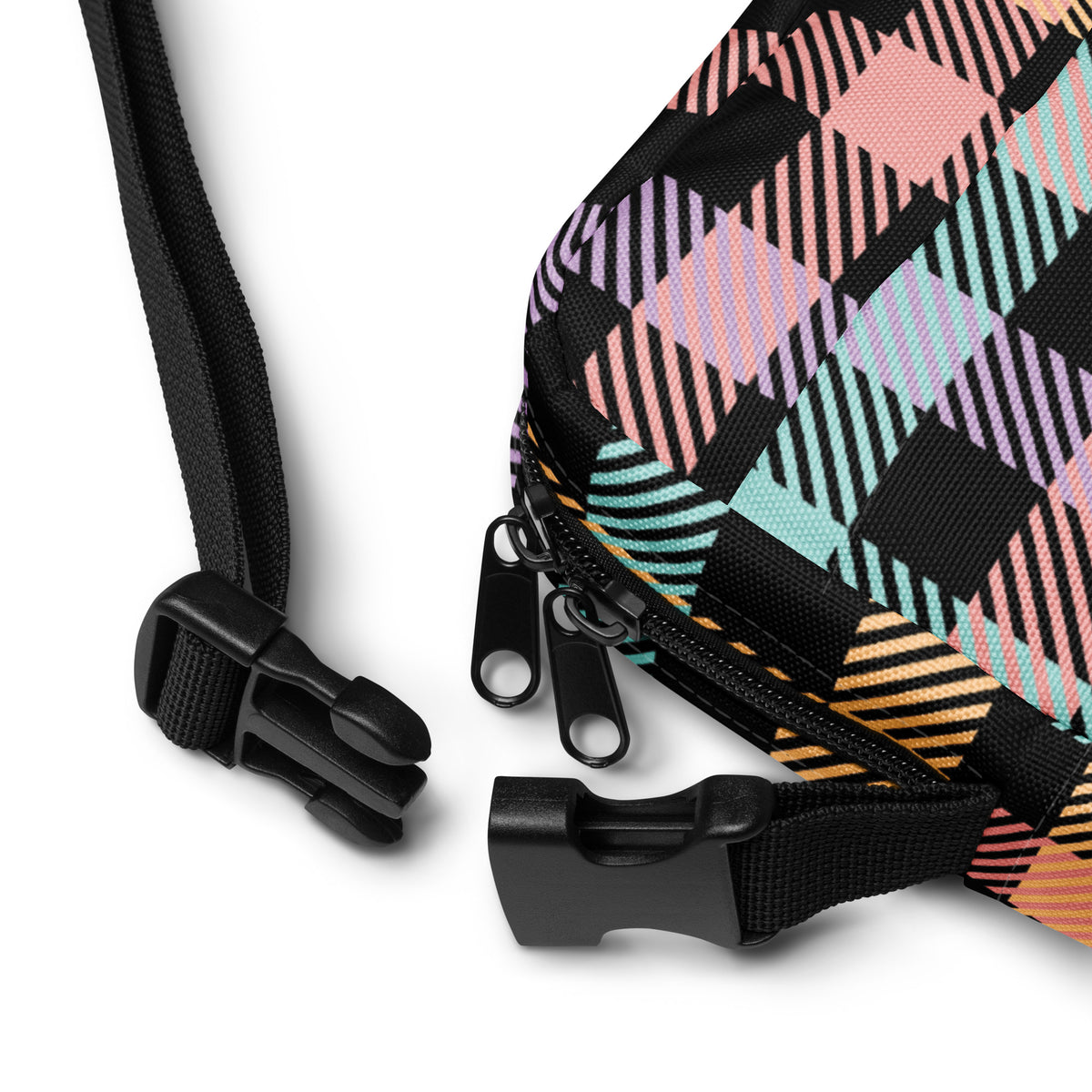 Black Colorful Plaid Crossbody Bag – Water Resistant Mini Purse With Adjustable Strap & Pockets