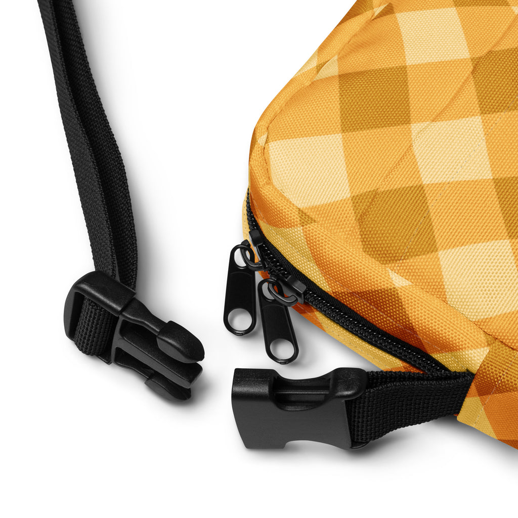 Orange Plaid Crossbody Bag – Water Resistant Mini Purse With Adjustable Strap & Pockets