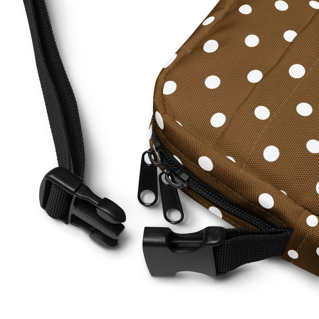 Brown Polka Dot Crossbody Bag – Water Resistant Mini Purse With Adjustable Strap & Pockets