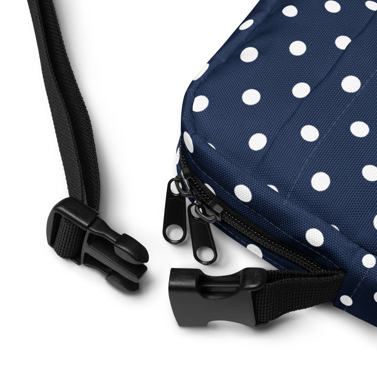 Navy Blue Polka Dot Crossbody Bag – Water Resistant Mini Purse With Adjustable Strap & Pockets