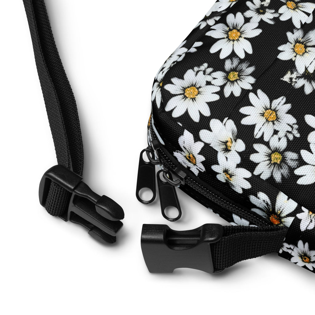 Girls Black Daisy Crossbody Bag – Water Resistant Mini Purse With Adjustable Strap & Pockets