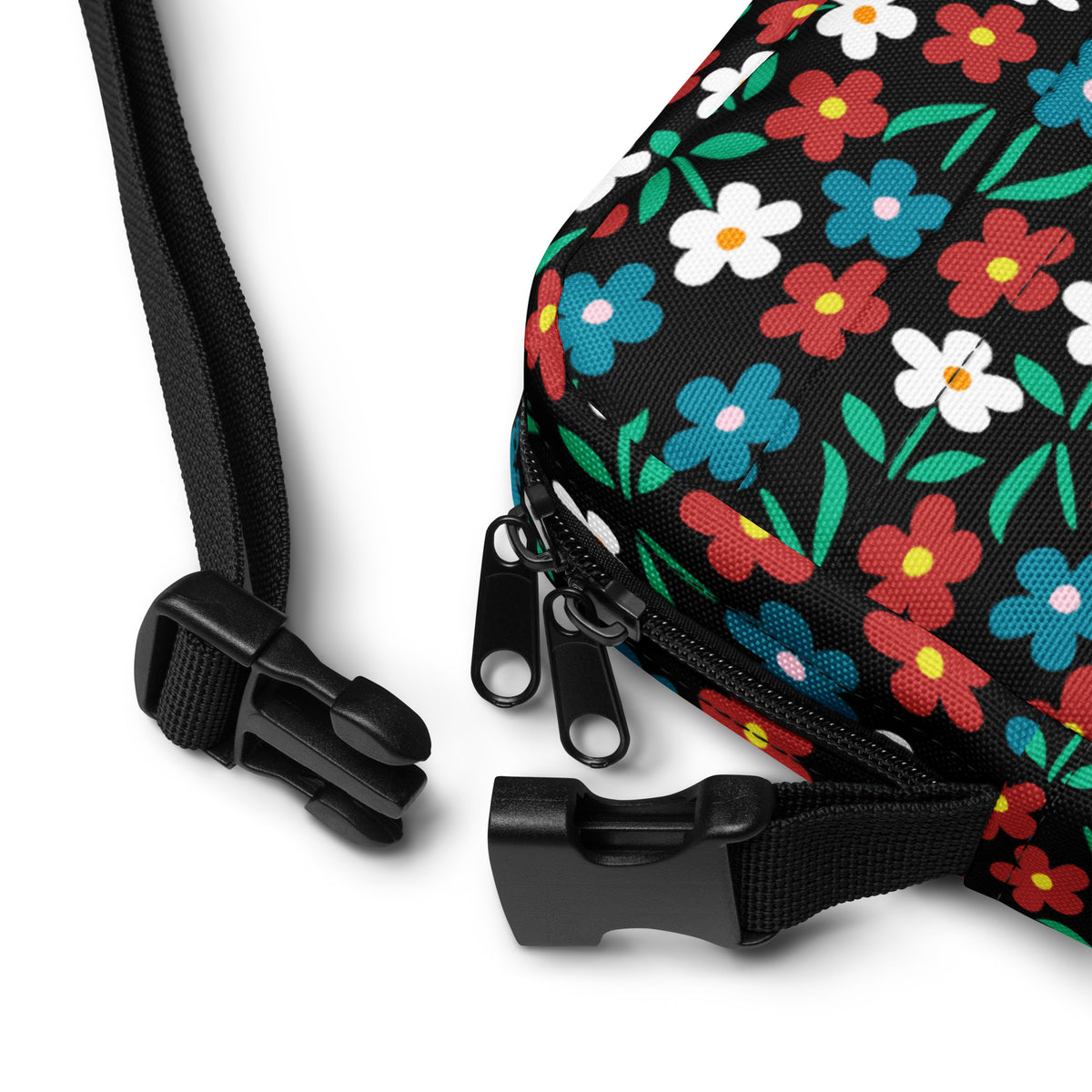 Girls Black Wildflower Crossbody Bag – Water Resistant Mini Purse With Adjustable Strap & Pockets