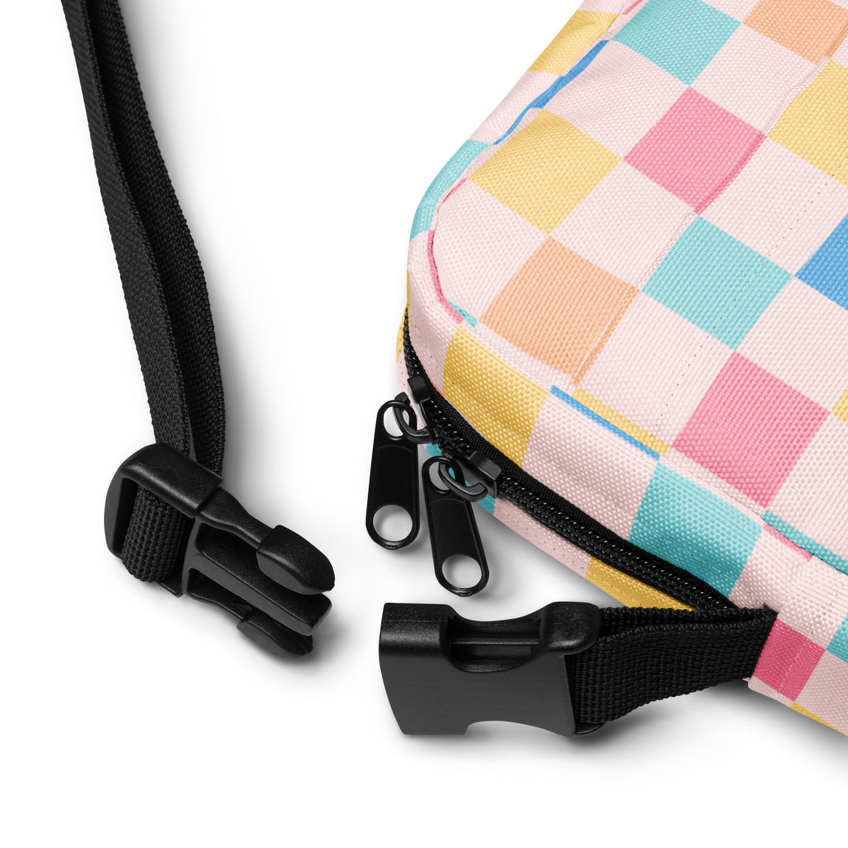 Pastel Checkered Crossbody Bag – Water Resistant Mini Purse With Adjustable Strap & Pockets