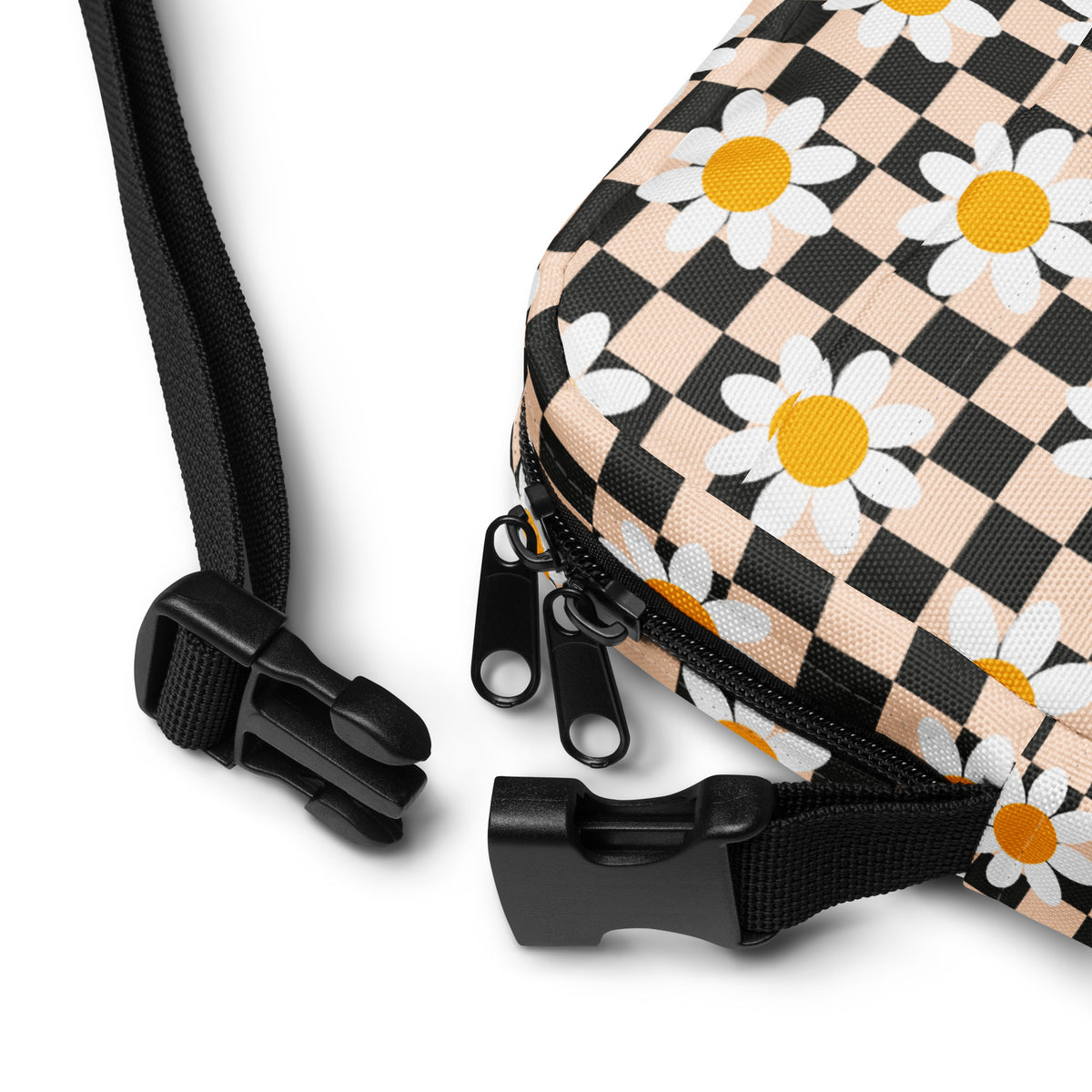 Daisy Checkered Crossbody Bag – Water Resistant Mini Purse With Adjustable Strap & Pockets