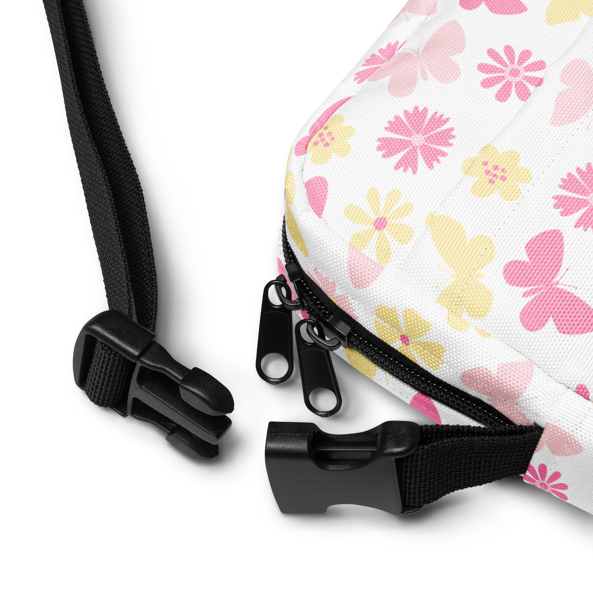 Pink Butterfly & Flower Crossbody Bag – Water Resistant Mini Purse With Adjustable Strap & Pockets