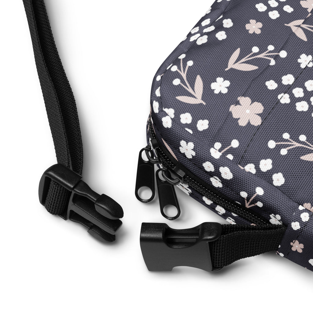 Charcoal Floral Crossbody Bag – Water Resistant Mini Purse With Adjustable Strap & Pockets