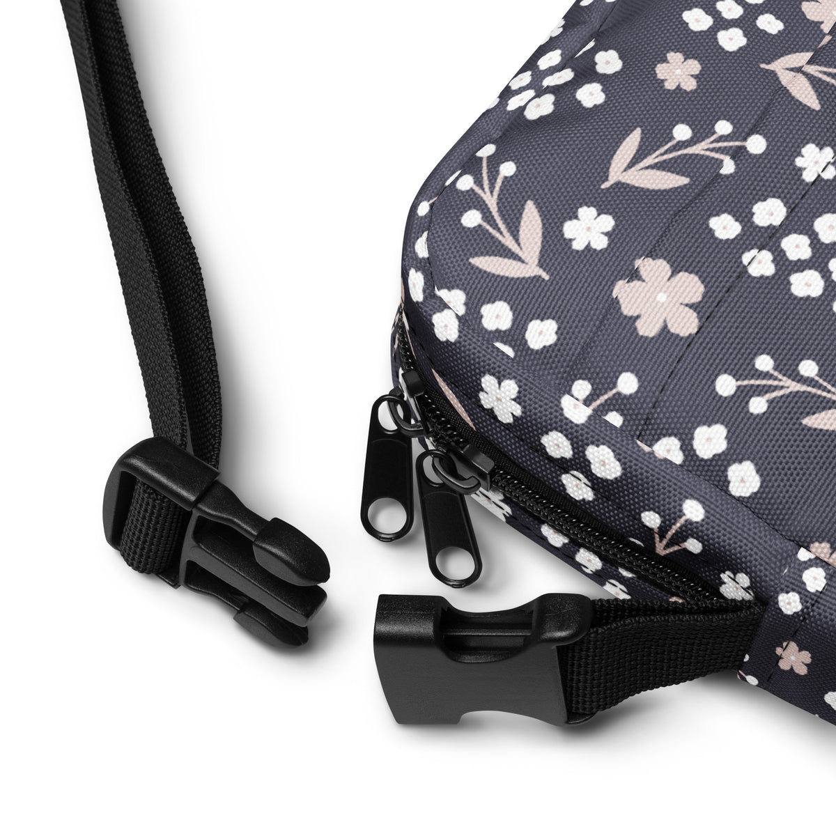 Charcoal Floral Crossbody Bag – Water Resistant Mini Purse With Adjustable Strap & Pockets