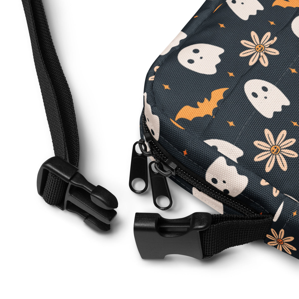 Girls Floral Ghost & Bat Halloween Crossbody Bag – Water Resistant Mini Purse With Adjustable Strap & Pockets