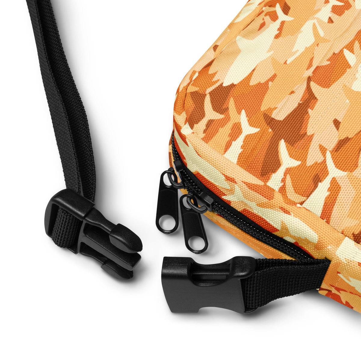 Girls Orange Shark Camouflage Crossbody Bag – Water Resistant Mini Purse With Adjustable Strap & Pockets