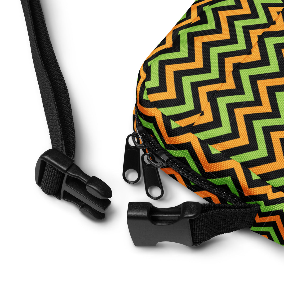 Orange & Green Chevron Halloween Crossbody Bag – Water Resistant Mini Purse With Adjustable Strap & Pockets