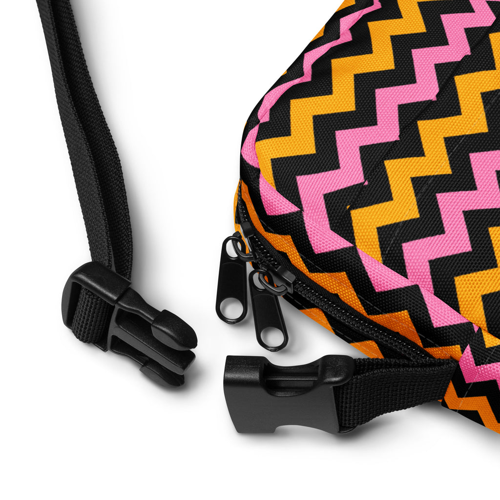 Pink & Orange Chevron Halloween Crossbody Bag – Water Resistant Mini Purse With Adjustable Strap & Pockets