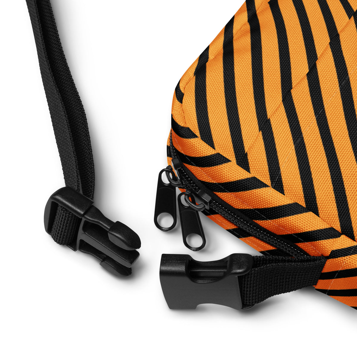 Girls Orange & Black Striped Halloween Crossbody Bag – Water Resistant Mini Purse With Adjustable Strap & Pockets