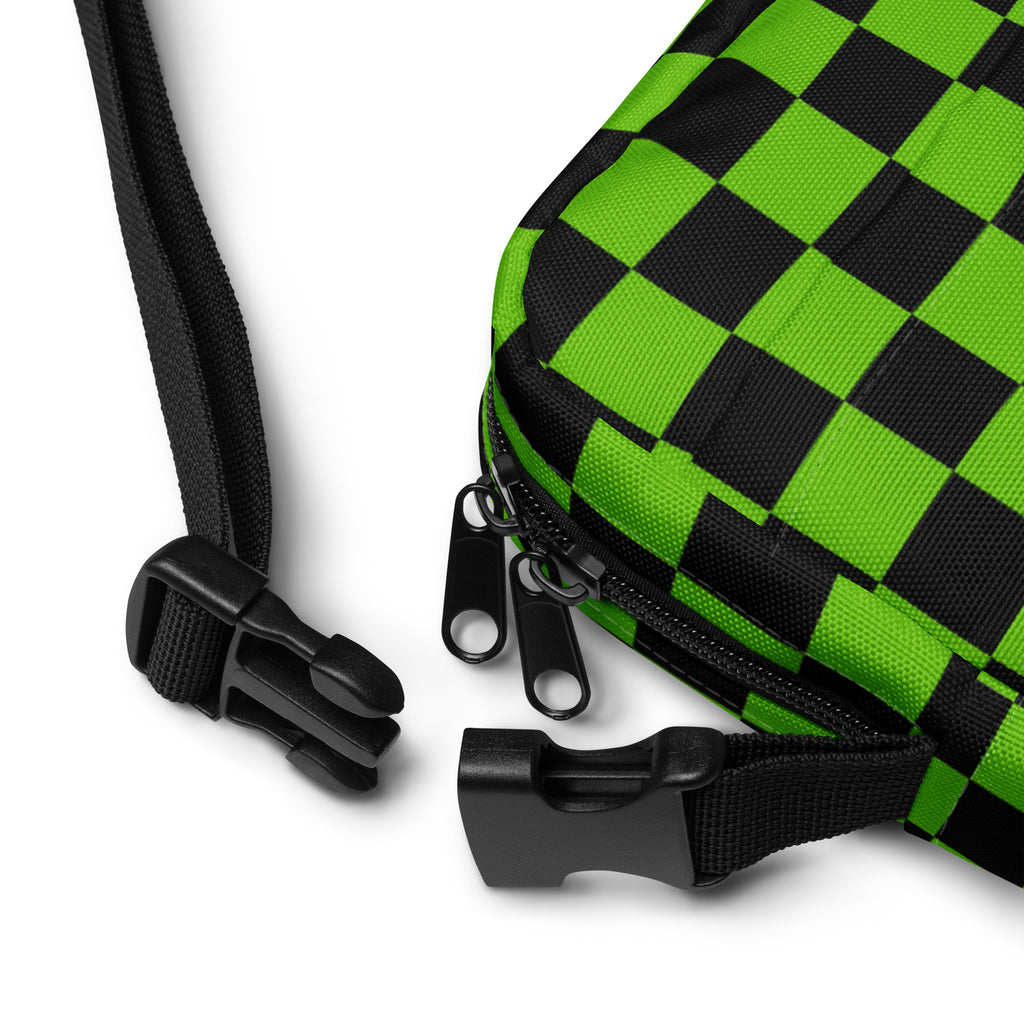 Green Checkered Halloween Crossbody Bag – Water Resistant Mini Purse With Adjustable Strap & Pockets