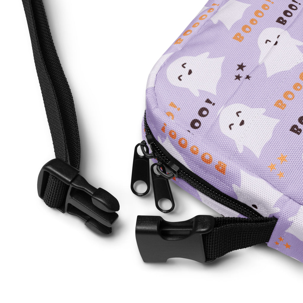 Girls Purple Ghost Halloween Crossbody Bag – Water Resistant Mini Purse With Adjustable Strap & Pockets