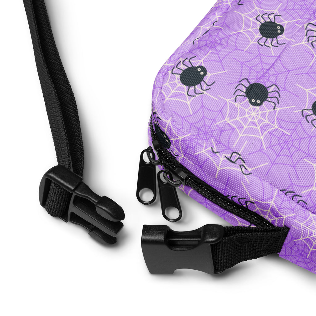 Purple Spider Web Halloween Crossbody Bag – Water Resistant Mini Purse With Adjustable Strap & Pockets