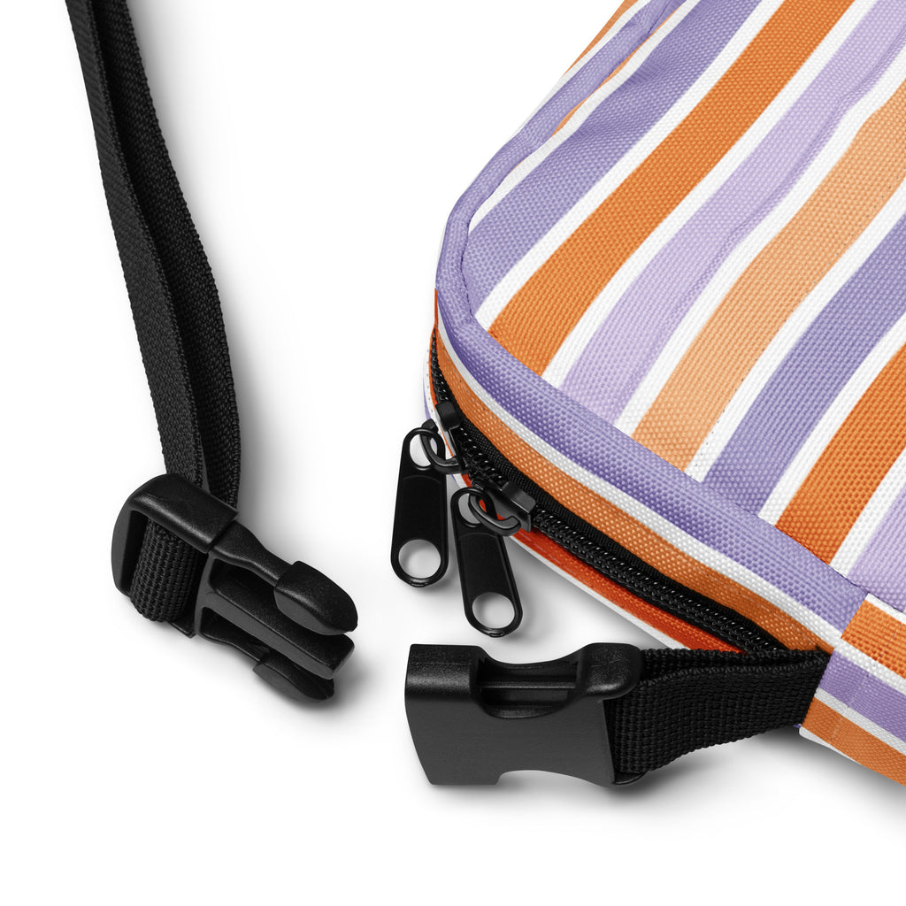 Purple Orange Striped Halloween Crossbody Bag – Water Resistant Mini Purse With Adjustable Strap & Pockets
