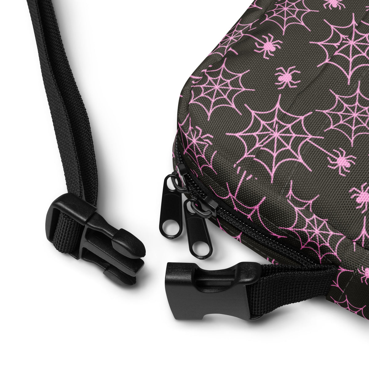 Pink Spider Web Halloween Crossbody Bag – Water Resistant Mini Purse With Adjustable Strap & Pockets