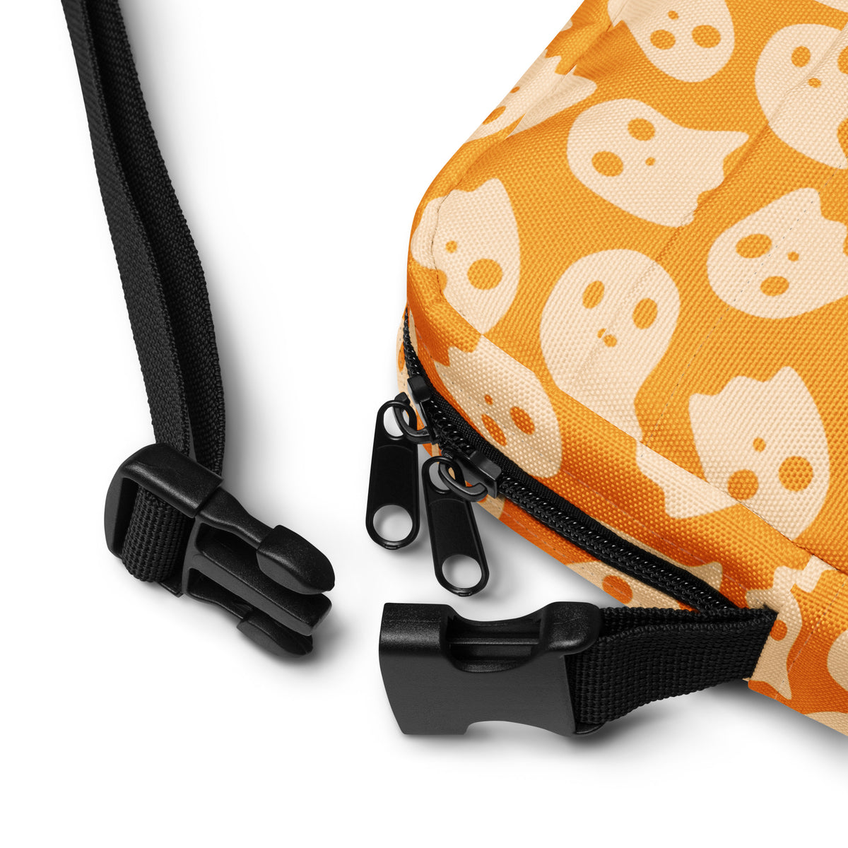 Orange Ghosts Halloween Crossbody Bag – Water Resistant Mini Purse With Adjustable Strap & Pockets