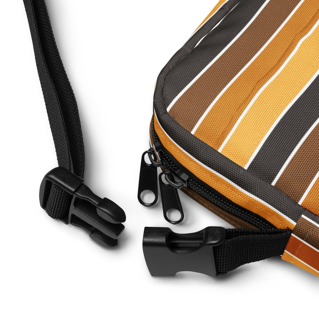 Orange & Brown Striped Crossbody Bag – Water Resistant Mini Purse With Adjustable Strap & Pockets