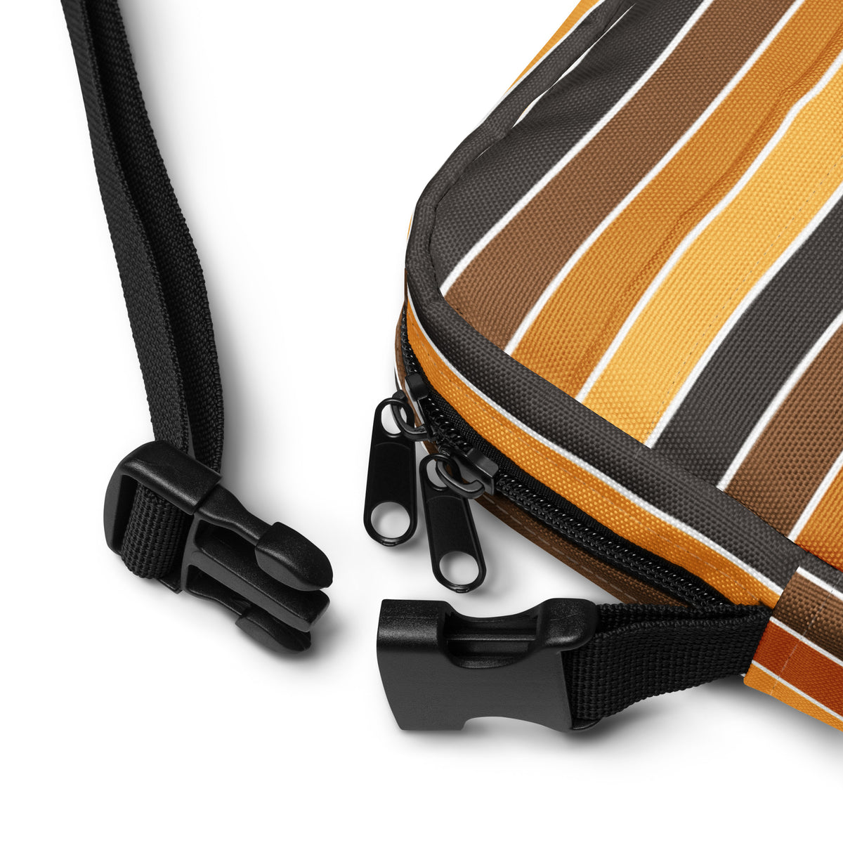 Orange & Brown Striped Crossbody Bag – Water Resistant Mini Purse With Adjustable Strap & Pockets