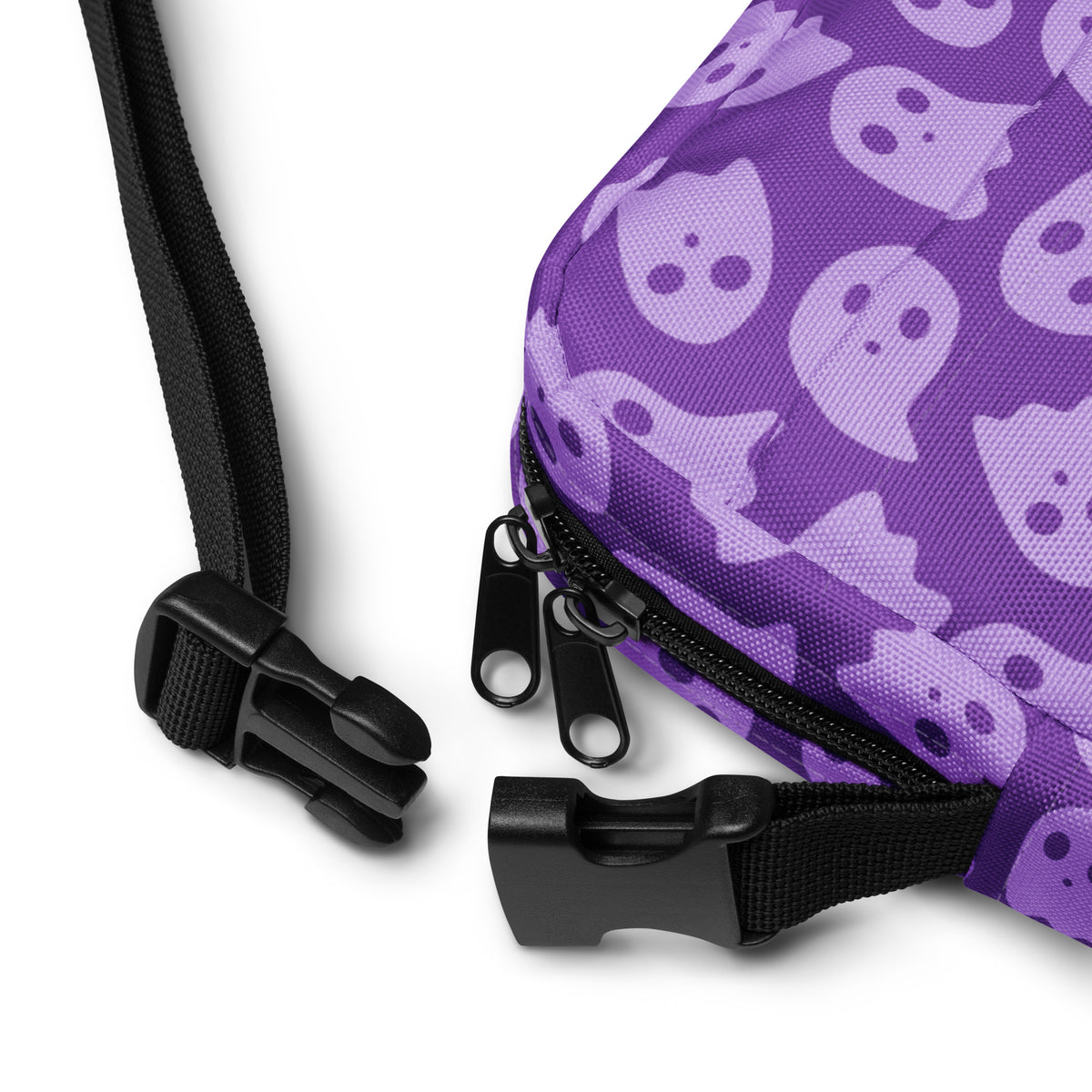 Purple Ghosts Halloween Crossbody Bag – Water Resistant Mini Purse With Adjustable Strap & Pockets