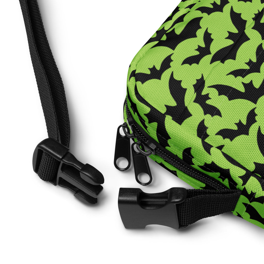 Green Bats Halloween Crossbody Bag – Water Resistant Mini Purse With Adjustable Strap & Pockets