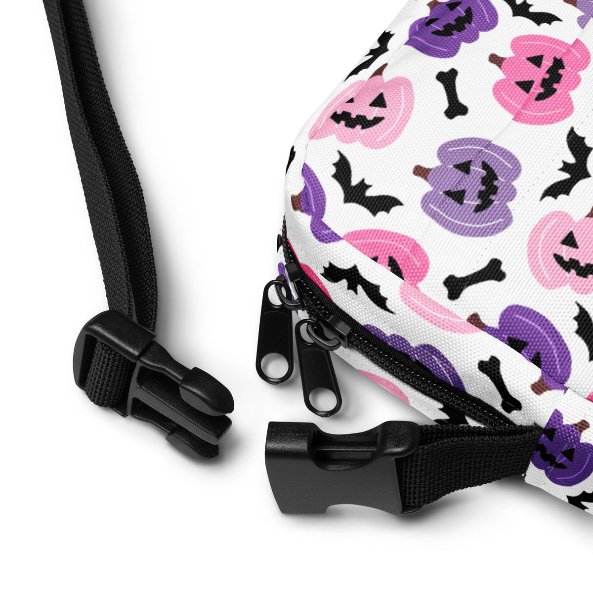 Girls Pink & Purple Pumpkin Halloween Crossbody Bag – Water Resistant Mini Purse With Adjustable Strap & Pockets