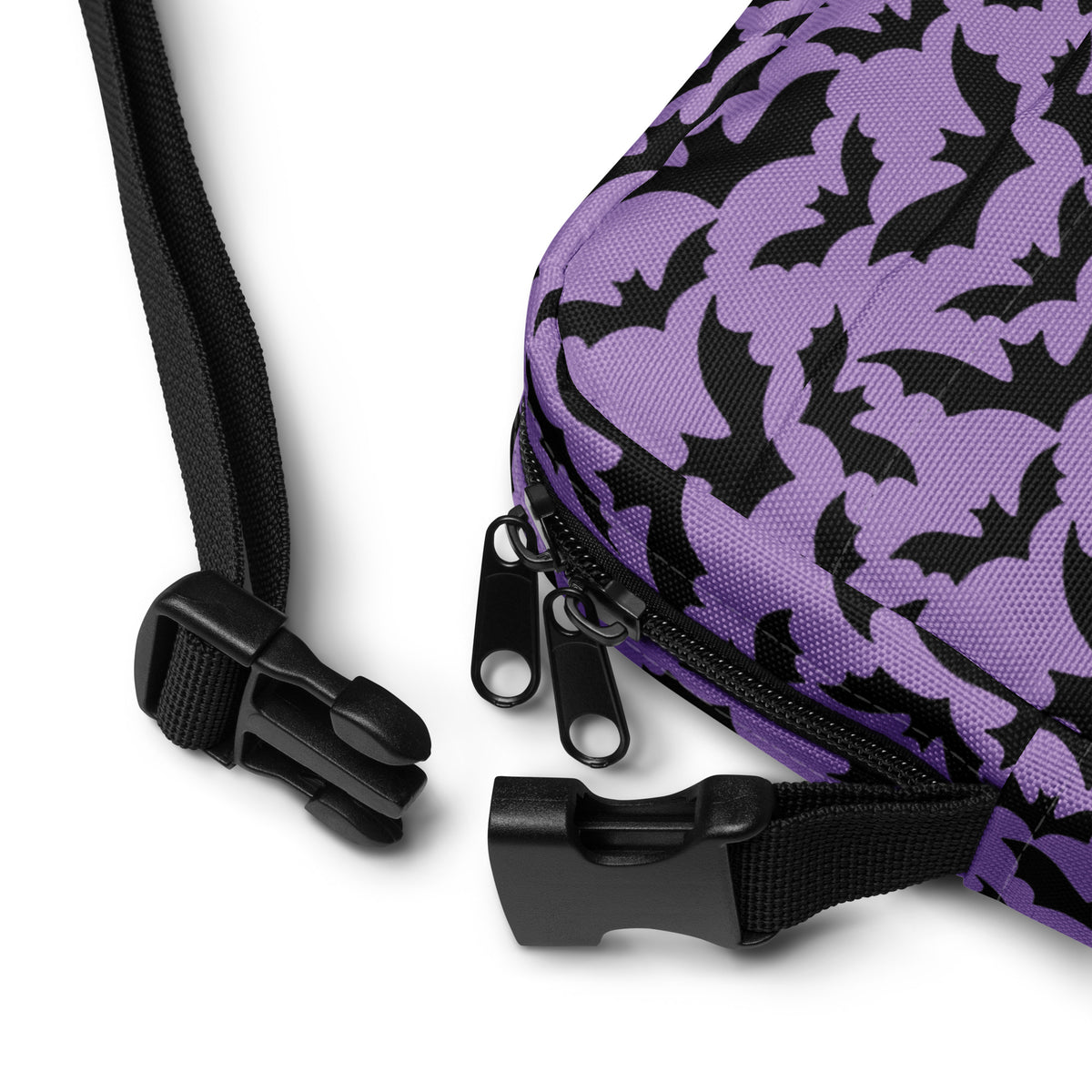 Dark Purple Bats Halloween Crossbody Bag – Water Resistant Mini Purse With Adjustable Strap & Pockets