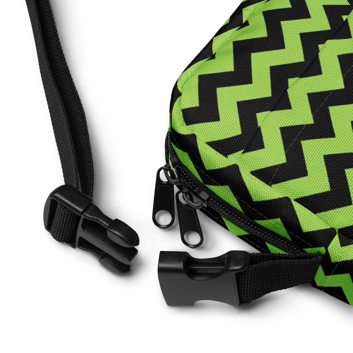 Green Chevron Halloween Crossbody Bag – Water Resistant Mini Purse With Adjustable Strap & Pockets