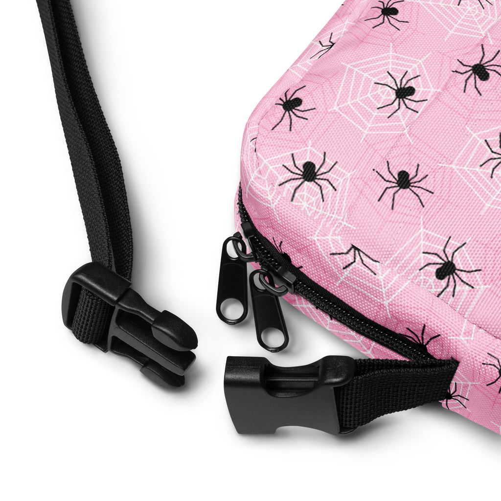 Pink Spiderweb Halloween Crossbody Bag – Water Resistant Mini Purse With Adjustable Strap & Pockets