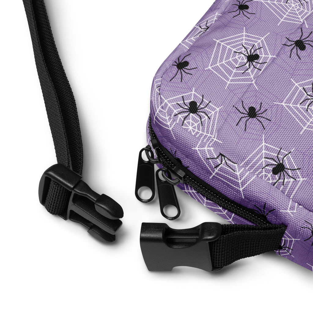 Dark Purple Spider Web Halloween Crossbody Bag – Water Resistant Mini Purse With Adjustable Strap & Pockets