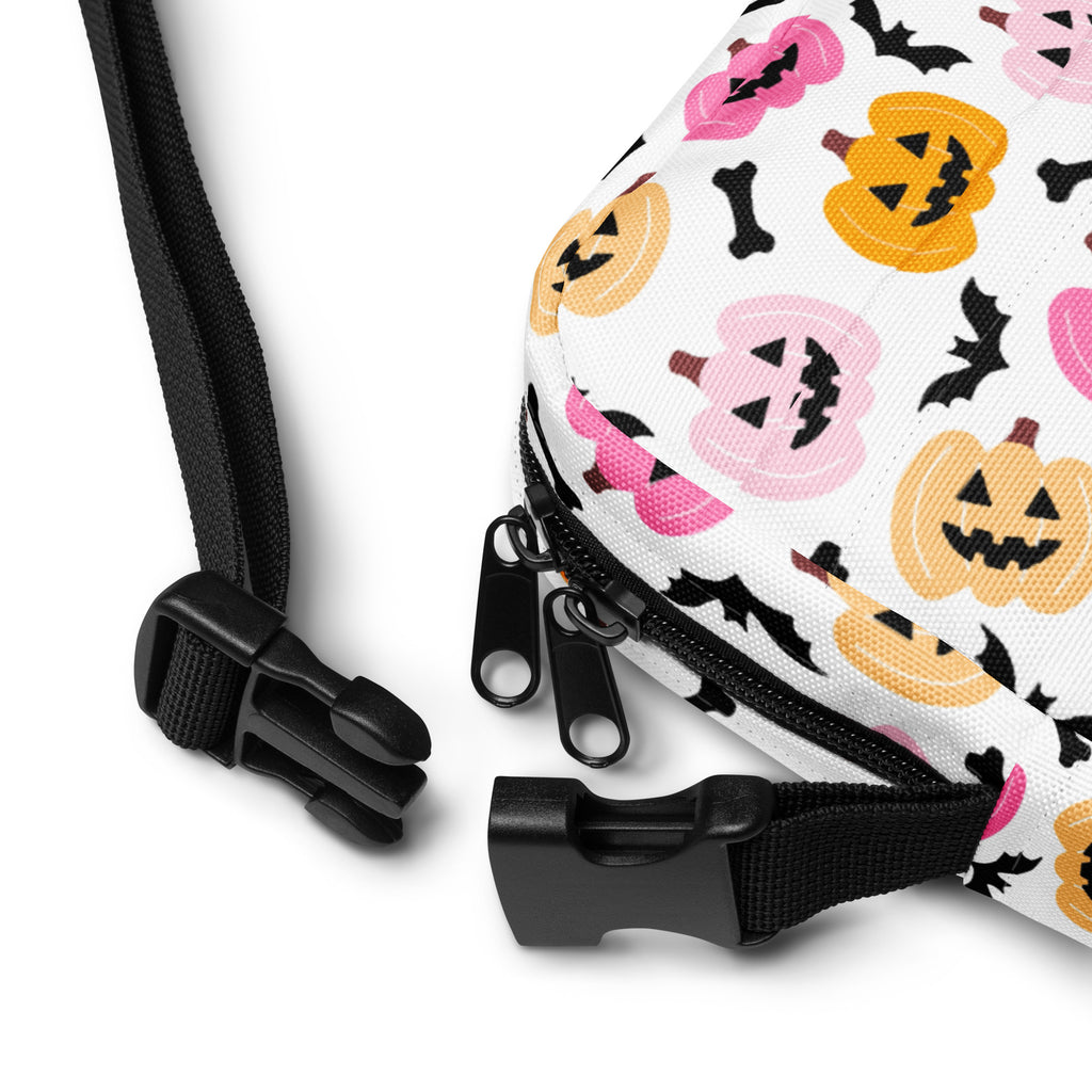 Pink & Orange Pumpkin Halloween Crossbody Bag – Water Resistant Mini Purse With Adjustable Strap & Pockets