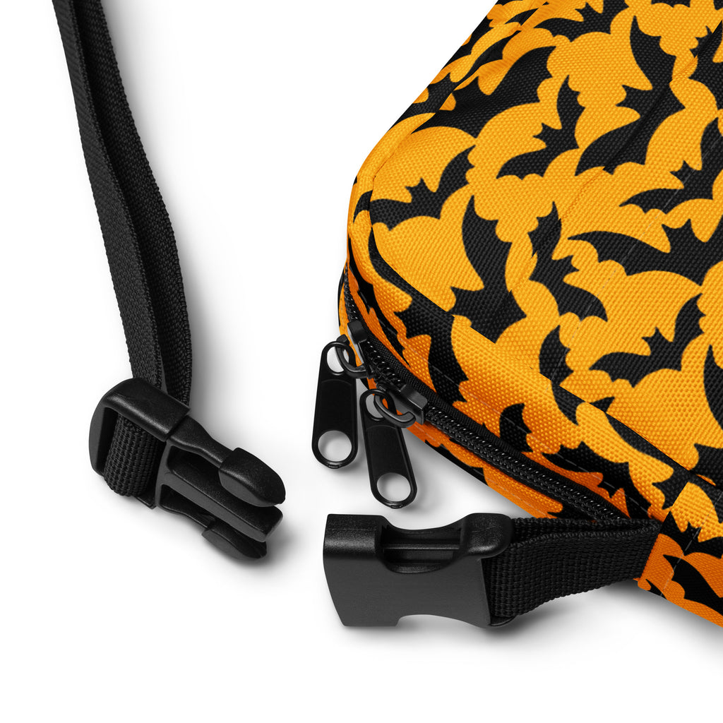Orange Bats Halloween Crossbody Bag – Water Resistant Mini Purse With Adjustable Strap & Pockets