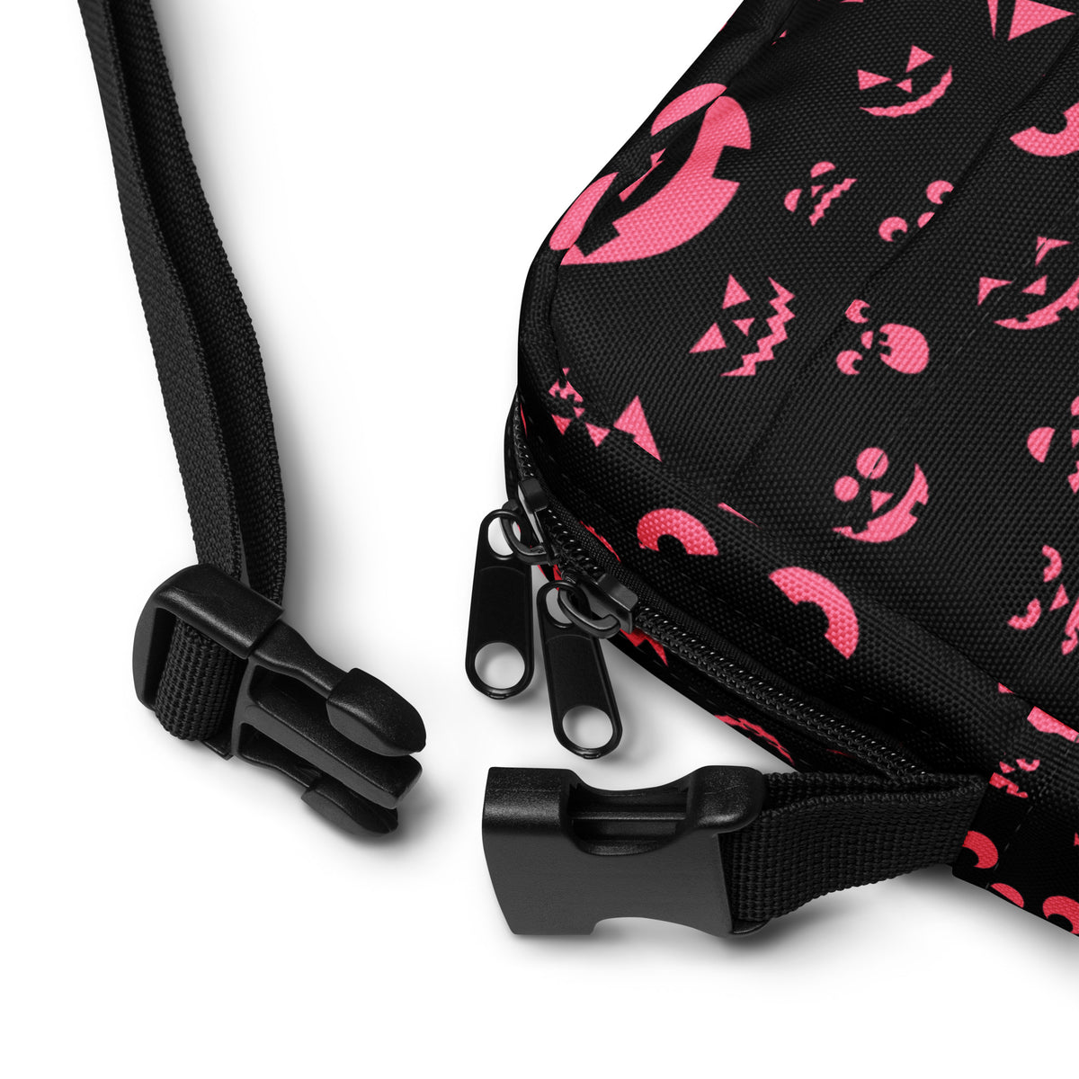Pink Black Jack O Lantern Faces Halloween Crossbody Bag – Water Resistant Mini Purse With Adjustable Strap & Pockets