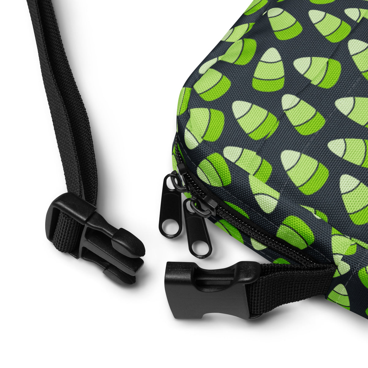Green Candy Corn Halloween Crossbody Bag – Water Resistant Mini Purse With Adjustable Strap & Pockets