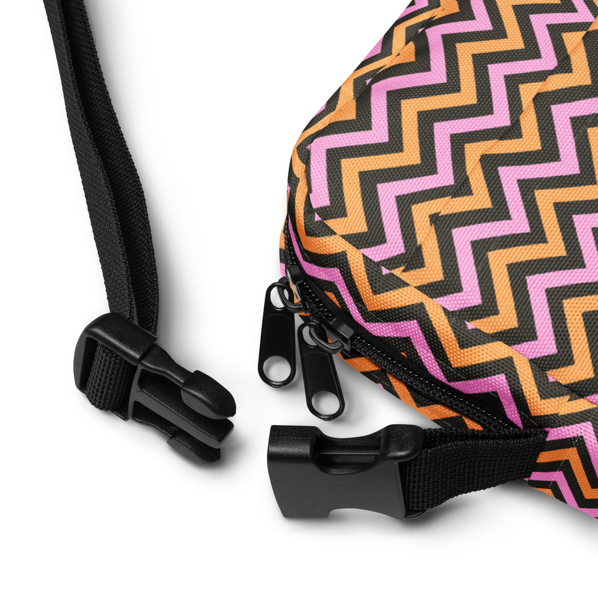 Pink & Orange Chevron Halloween Crossbody Bag – Water Resistant Mini Purse With Adjustable Strap & Pockets