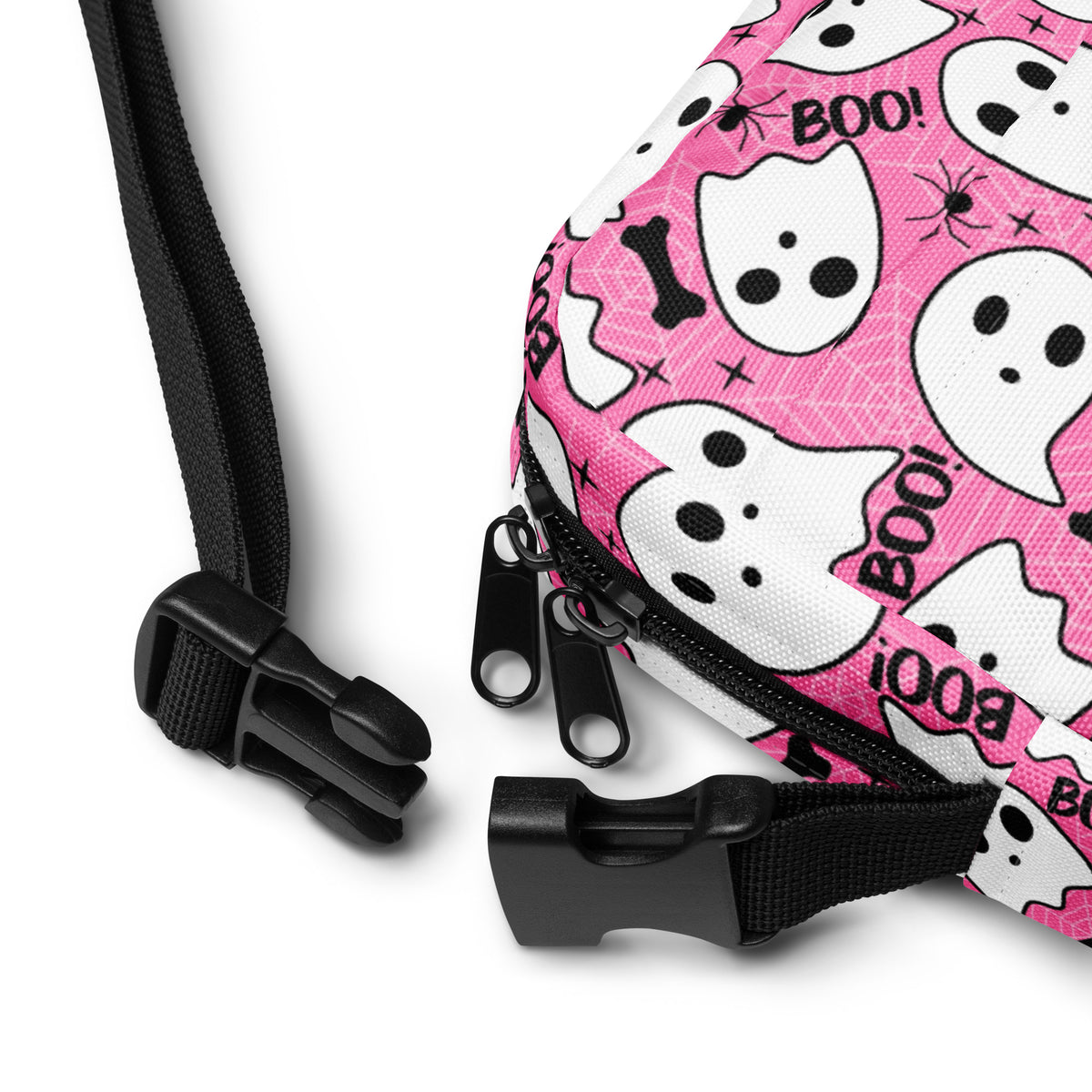 Girls Pink Ghosts & Spiderwebs Halloween Crossbody Bag – Water Resistant Mini Purse With Adjustable Strap & Pockets