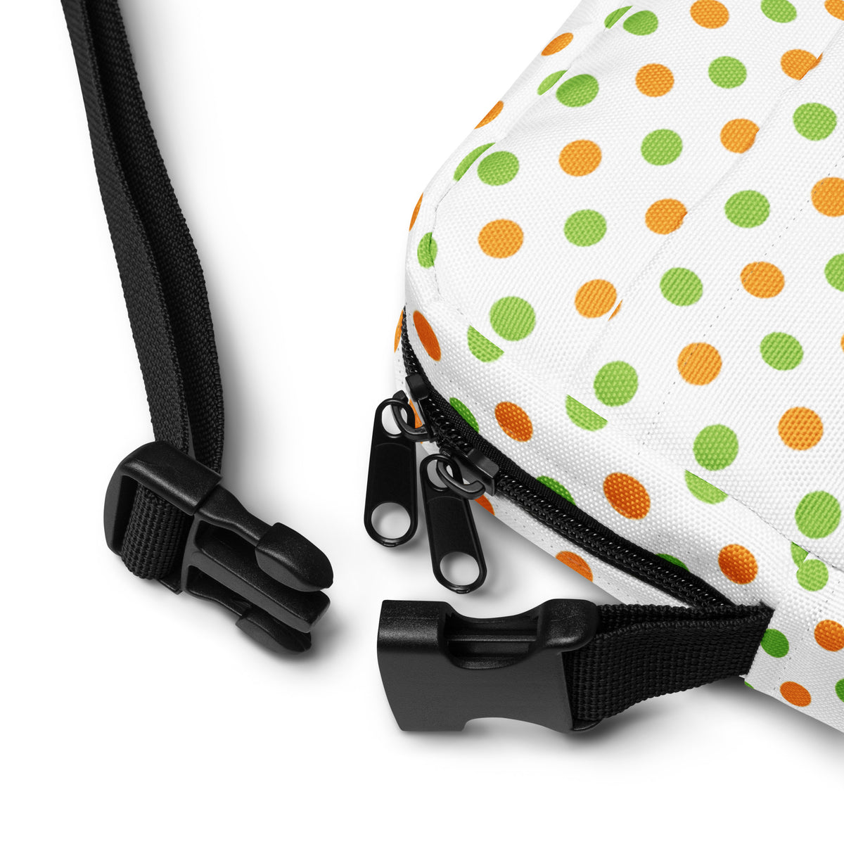 Orange & Green Polka Dot Halloween Crossbody Bag – Water Resistant Mini Purse With Adjustable Strap & Pockets