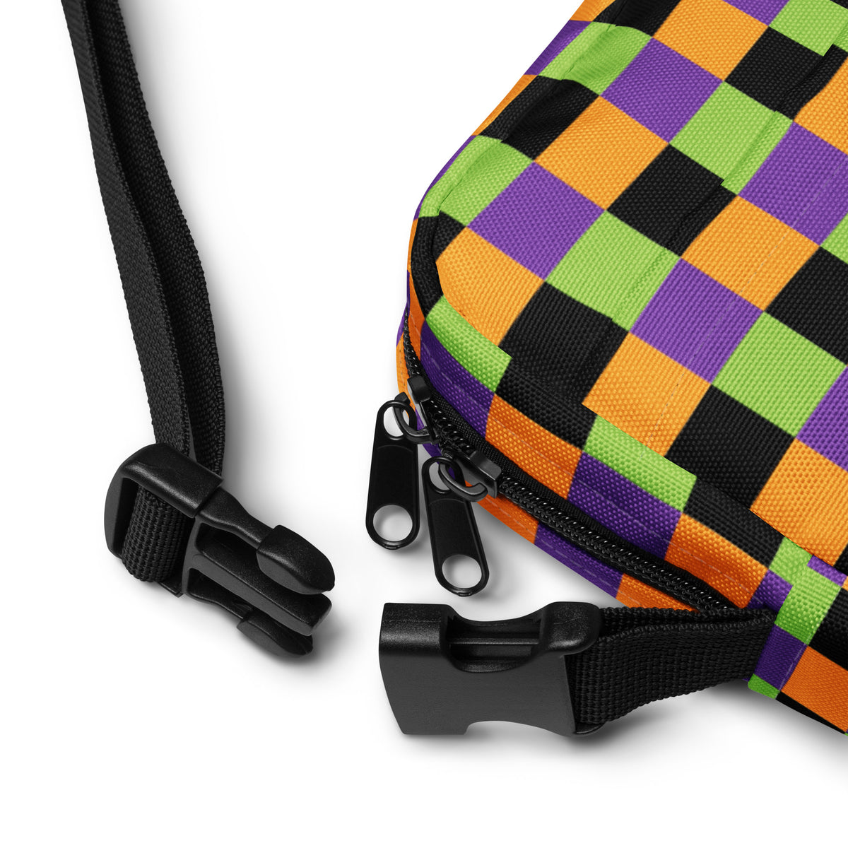 Halloween Checkerboard Crossbody Bag – Water Resistant Mini Purse With Adjustable Strap & Pockets