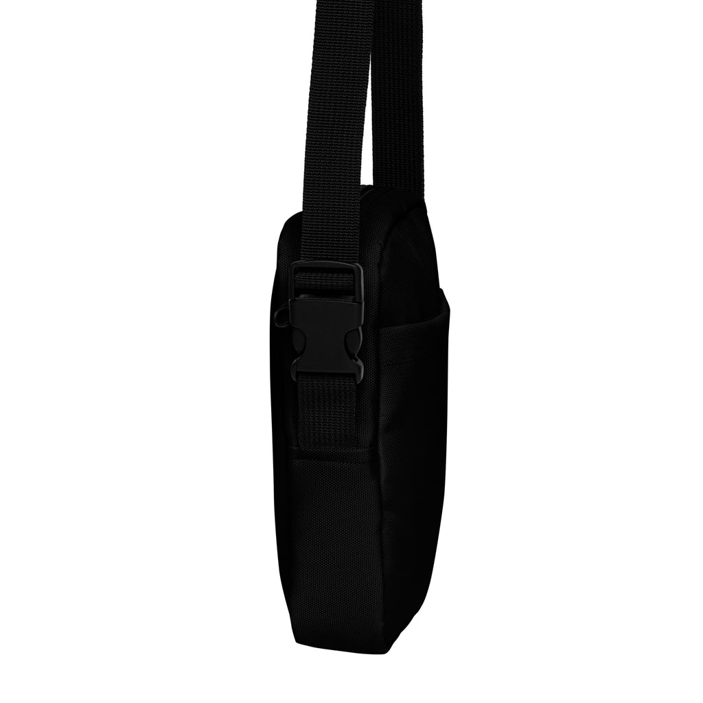 Girls black crossbody purse with a durable nylon body and an adjustable strap in a tactical shoulder bag style