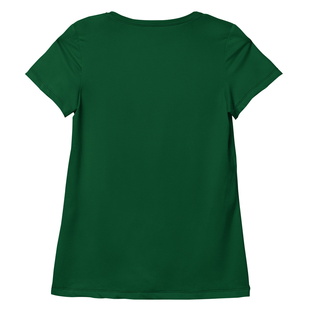 Women’s dark green short-sleeved performance t-shirt with crew neck lightweight moisture wicking upf 50+