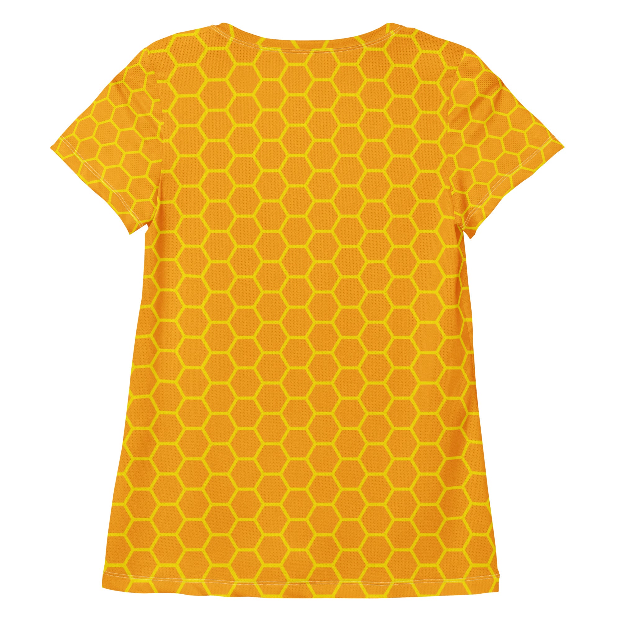 Yellow women’s honeycomb performance athletic t-shirt with short sleeves lightweight moisture wicking and UPF 50+