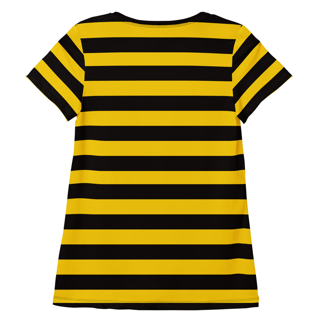 Women’s bumblebee stripe short-sleeved t-shirt with black and yellow stripes lightweight moisture wicking athletic top