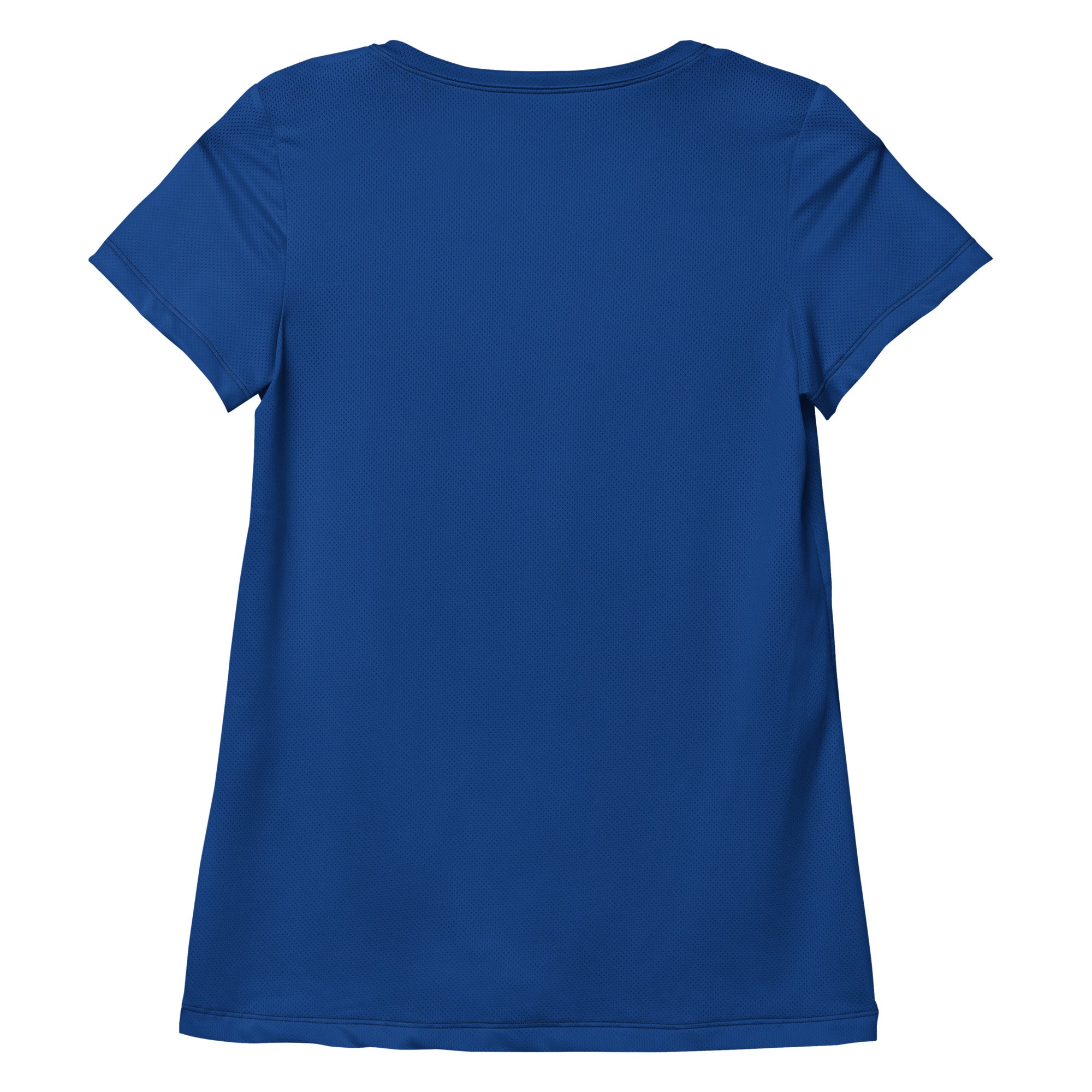 Royal blue women’s performance athletic t-shirt with ribbed crew neckline lightweight moisture wicking fabric