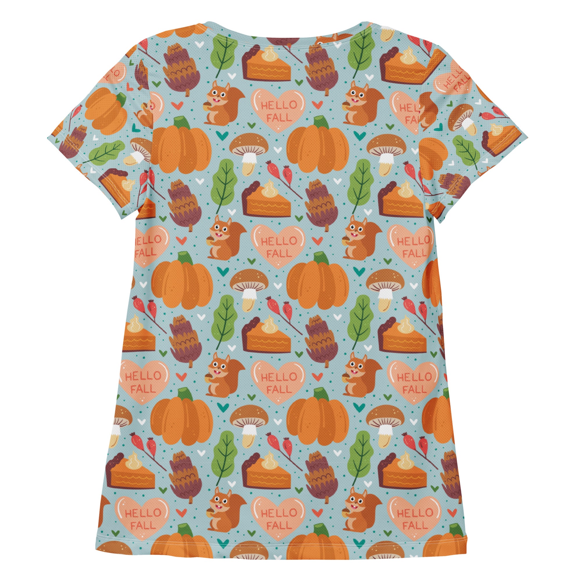 Women’s 'Hello Fall' Autumn Performance Athletic T-Shirt - Lightweight Moisture Wicking Workout Top with UPF 50+