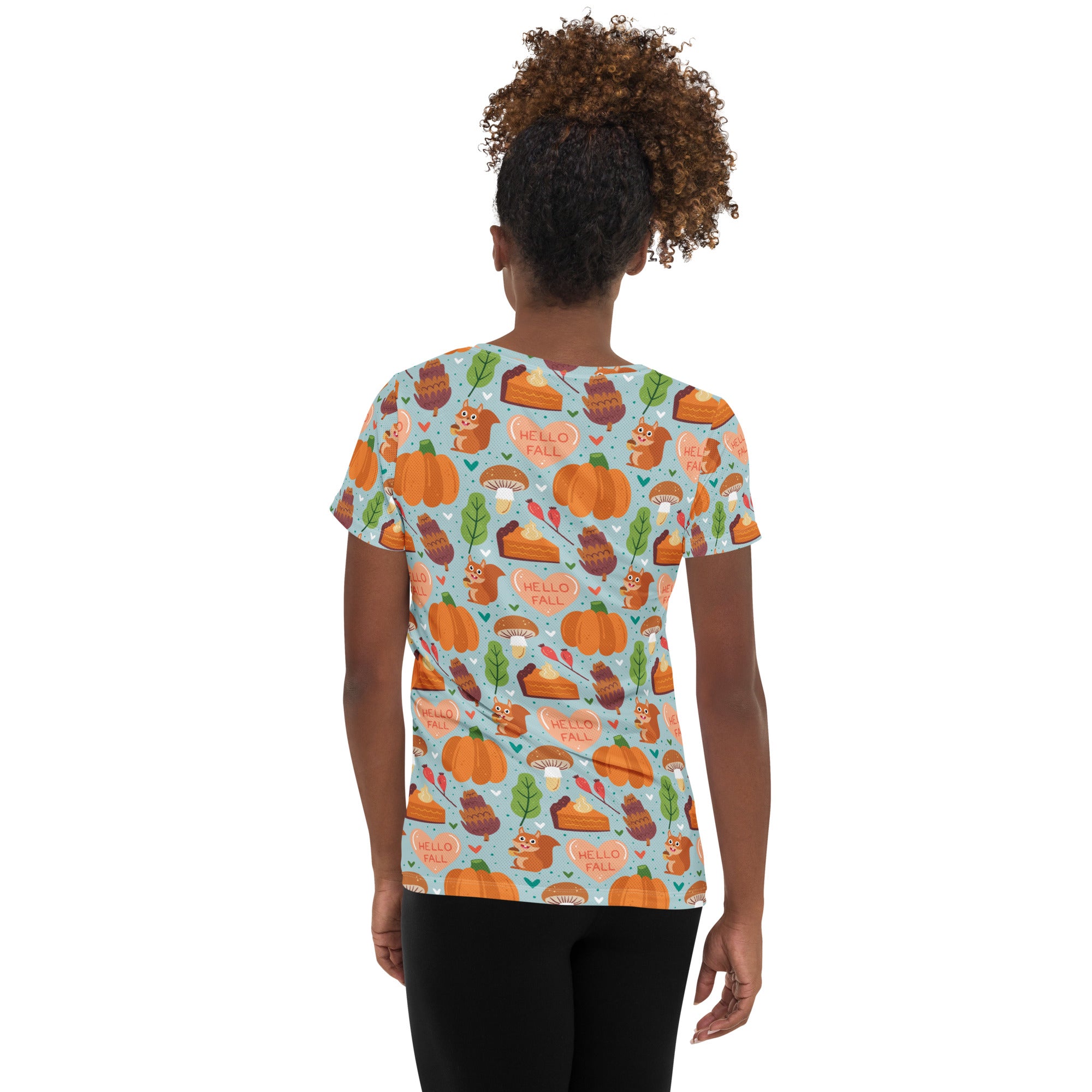 Women’s 'Hello Fall' Autumn Performance Athletic T-Shirt - Lightweight Moisture Wicking Workout Top with UPF 50+