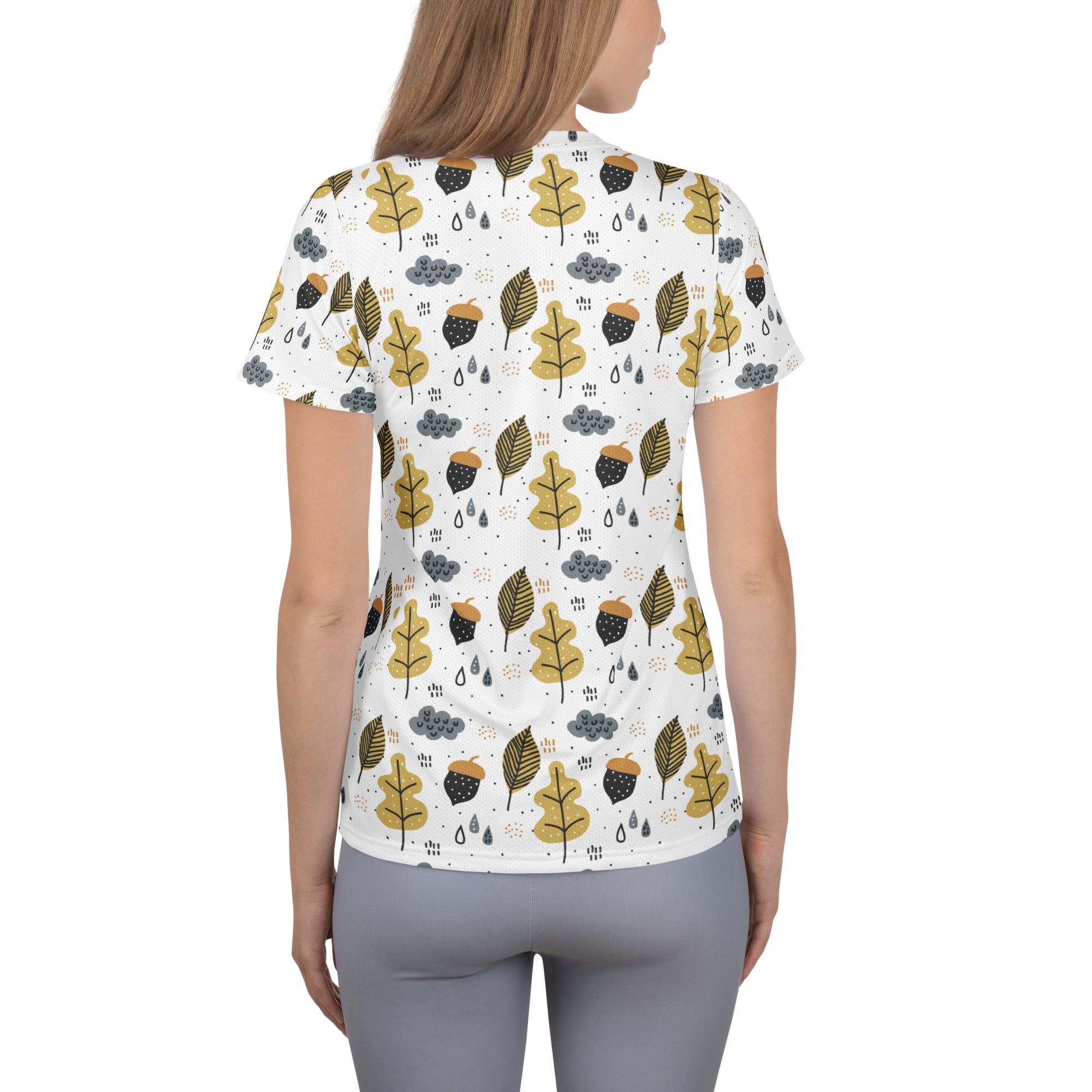 Women’s Autumn Leaves & Acorns Performance Athletic T-Shirt - Lightweight Moisture Wicking Workout Top with UPF 50+