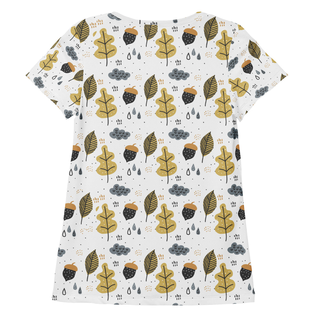 Women’s Autumn Leaves & Acorns Performance Athletic T-Shirt - Lightweight Moisture Wicking Workout Top with UPF 50+